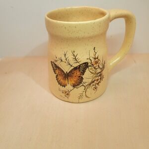 Vintage Yellow Speckled Butterfly‎ Floral Mug Coffee Tea Cup